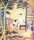 China: Erotic painting of a woman performing fellatio on a man while another woman, clearly amused, watches. Late Qing Dynasty