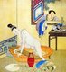 China: Erotic painting of a man spying on a woman in her bath, late Qing Dynasty